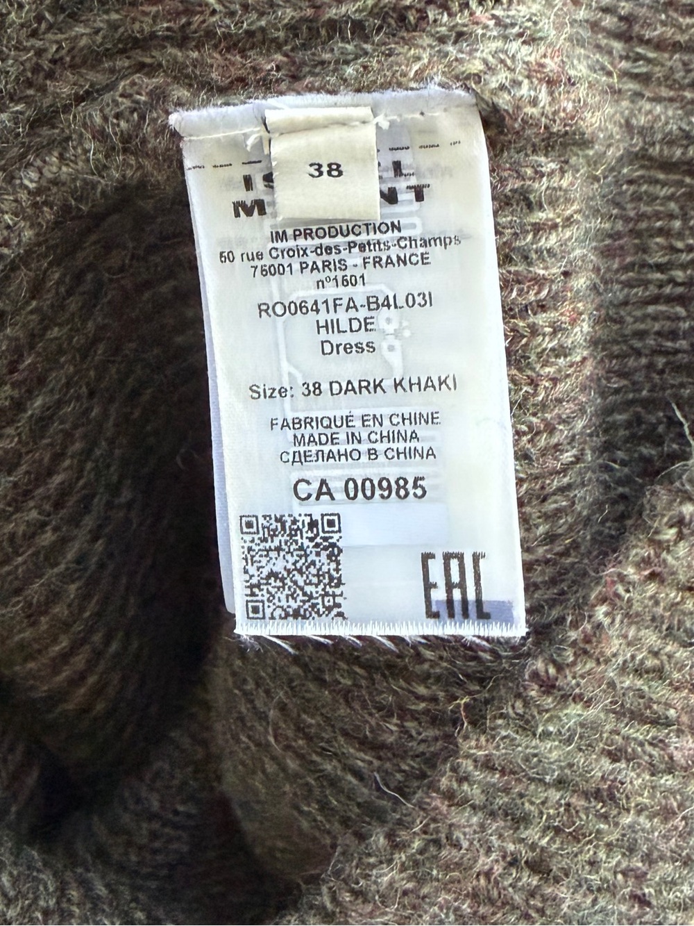 Isabel Marant Hilde Dark Khaki Sweater Dress size EU 38 US 6 Excellent Shape - Picture 4 of 11